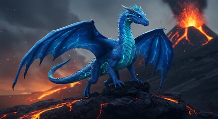 Majestic blue dragon volcanic landscape © GUST
