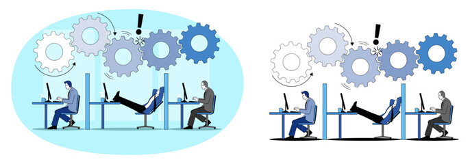 Unproductive office worker disrupting workflow, business concept vector illustration.
