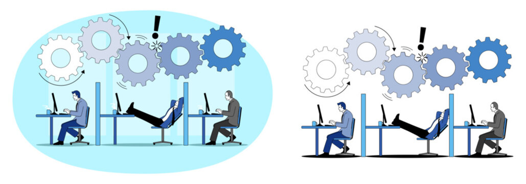 Unproductive office worker disrupting workflow, business concept vector illustration.