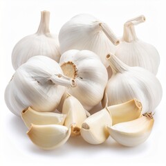 Pile of Unpeeled Garlic Cloves on White Background