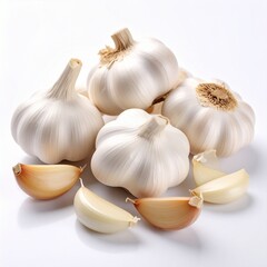 Pile of Unpeeled Garlic Cloves on White Background
