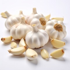 Pile of Unpeeled Garlic Cloves on White Background
