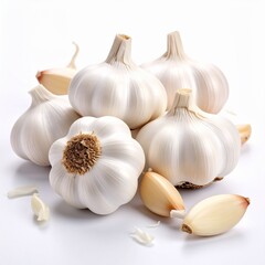 Pile of Unpeeled Garlic Cloves on White Background