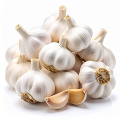 Pile of Unpeeled Garlic Cloves on White Background