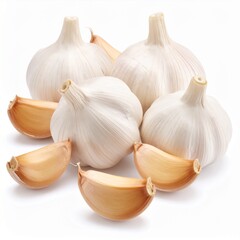 Pile of Unpeeled Garlic Cloves on White Background