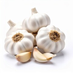 Pile of Unpeeled Garlic Cloves on White Background