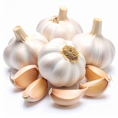 Pile of Unpeeled Garlic Cloves on White Background