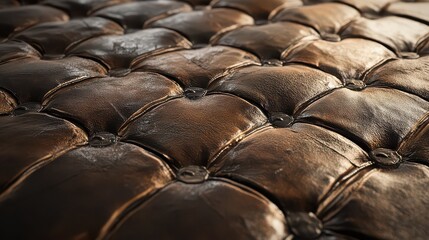Obraz premium A close up of a brown leather tufted cushion with buttons and a soft, textured surface detail