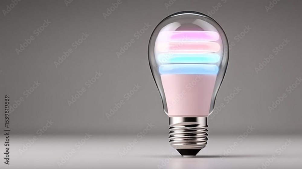 Aufkleber light bulb with three different colored lights inside of it. the light bulb is pink and is sitting o