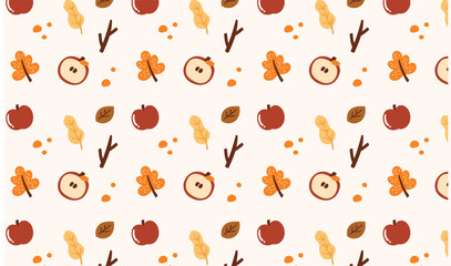 Fall Autumn hand drawn seamless pattern illustration. Pattern for wrapping paper, card, design, poster