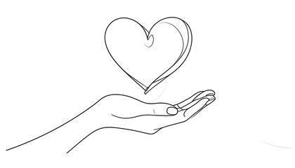 Hand Holding Heart with Line Art.