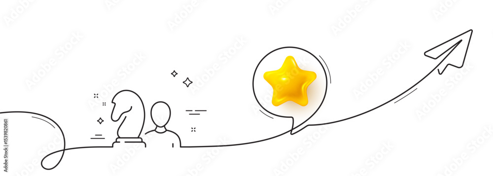 Poster chess line icon. continuous line with share plane. business strategy sign. tactic board game symbol.