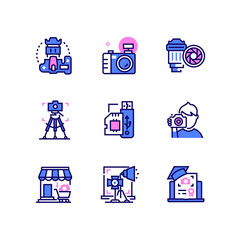 Photo studio services - line art style icons set