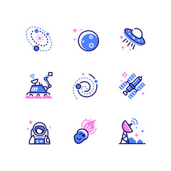 Space exploration - line design style icons set