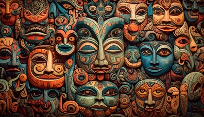 Colorful Tribal Masks Wall Art.