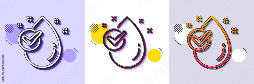 Aufkleber water drop line icon. halftone dotted pattern. gradient icon with grain shadow. clean aqua with chec