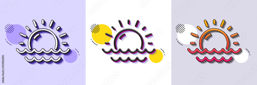 Poster sunny weather forecast line icon. halftone dotted pattern. gradient icon with grain shadow. summer s