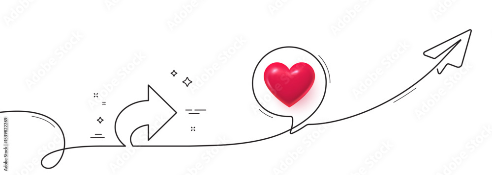 Poster share arrow line icon. continuous line with share plane. link arrowhead symbol. communication sign. 