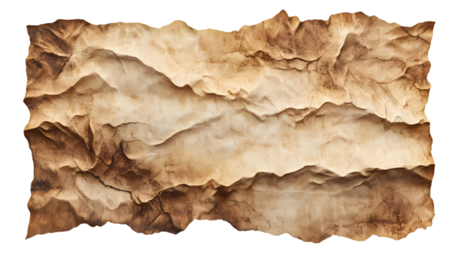 Textured Crumpled Parchment A Study in Brown Hues and Organic Forms isolated on white background
