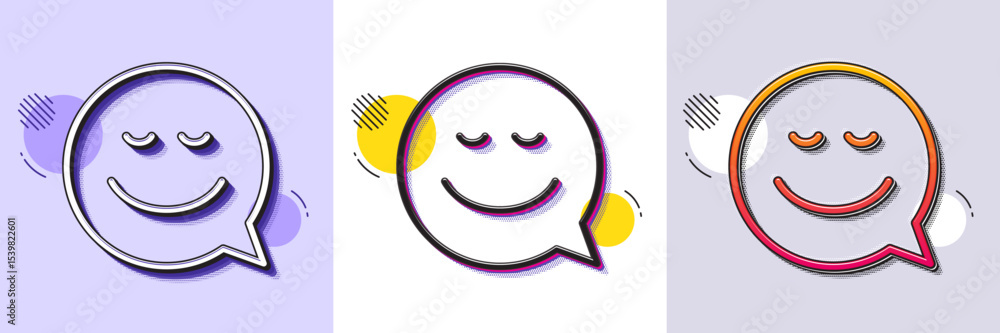 Poster comic speech bubble with smile line icon. halftone dotted pattern. gradient icon with grain shadow. 