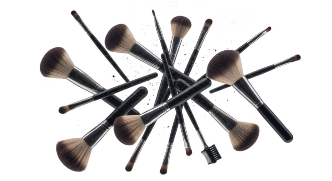 Brushstrokes dance Makeup brushes in a cosmic swirl