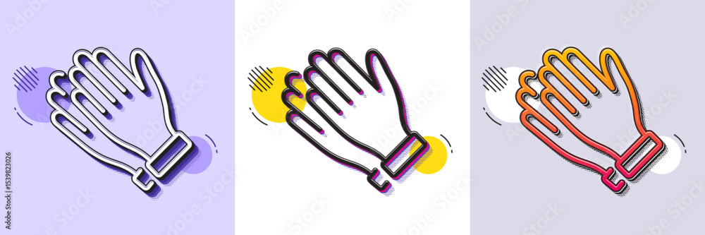 Poster clapping hands line icon. halftone dotted pattern. gradient icon with grain shadow. clap sign. victo