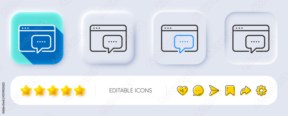 Poster seo message line icon. neumorphic, flat shadow, 3d buttons. web chat sign. traffic management symbol