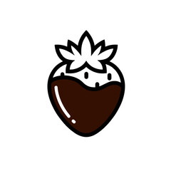 Outlined Logo of Chocolate Covered Strawberry, Flat Vector