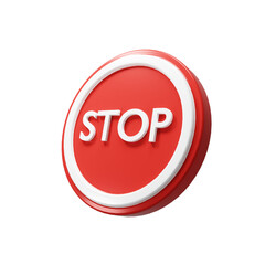 Perspective Circle Red Stop Sign with White Stroke 3d Render Illustration Icon