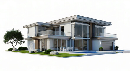 Fototapeta premium Modern architectural house design in a bright environment.
