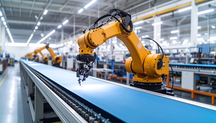 Factory Robots on Assembly Line.
