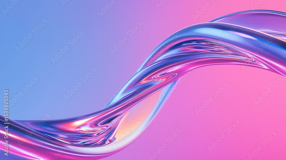Poster holographic iridescent fluid morphing, swirling dynamically against gradient rendering abstract capt