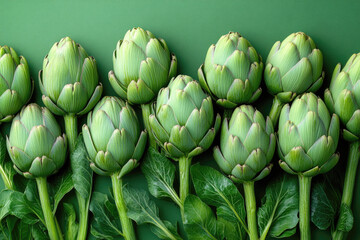 Fototapeta premium Beautiful Vegetable Arrangement Highlighting Rich Textures of Artichokes