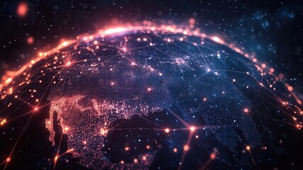 Obraz premium into effect interconnecting global planet transforming data, earth technological a digital sphere, symbolizing worldwide communication and Plexus advancement