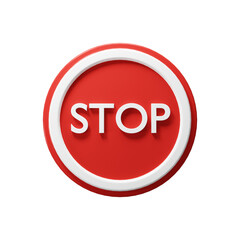 Circle Red Stop Sign with White Stroke 3d Render Illustration Icon