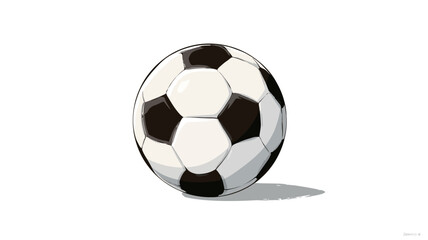 Fototapeta premium A digital illustration of a classic black and white soccer ball. The ball is depicted in a slightly cartoonish style with a simple shadow cast below. The background is pure white. 