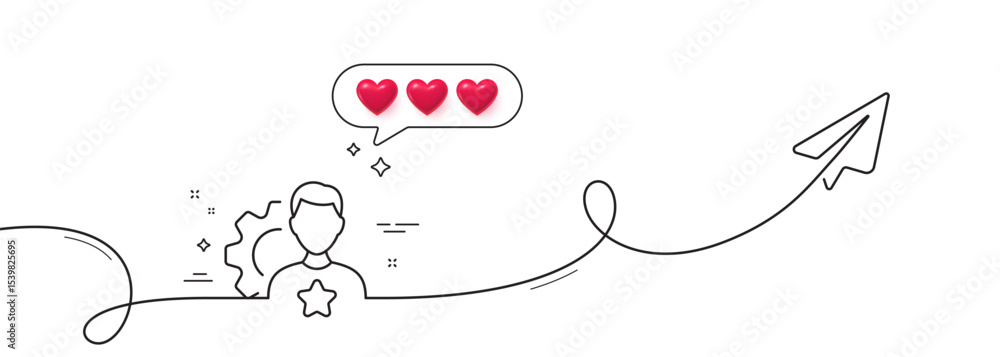 Poster brand line icon. continuous line with share plane. business influencer sign. pr ambassador symbol. h