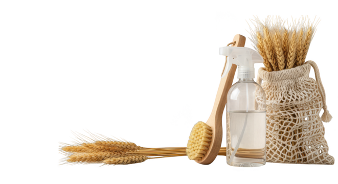 Ecofriendly cleaning supplies with wheat décor