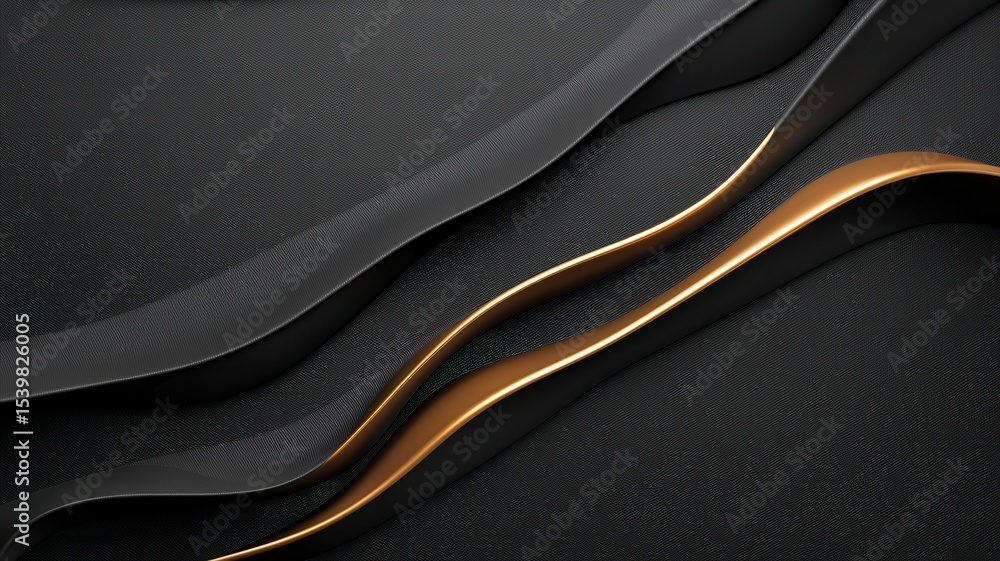 Aufkleber abstract black waves background with a particles flowing over it, creating golden luxurious and eleg