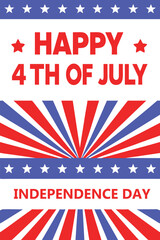 Fototapeta premium Happy 4th of July Independence Day Banner with Flag, USA Patriotic Stars and Stripes Graphic for July Fourth, American Independence Day Celebration Poster Design.