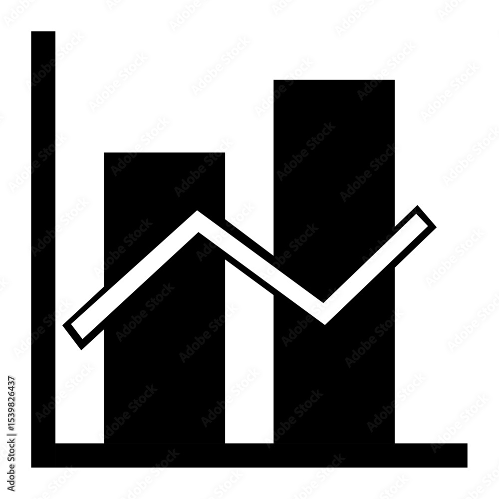 Poster illustration of a bar graph with an overlaid line graph showing trends and data representation visua