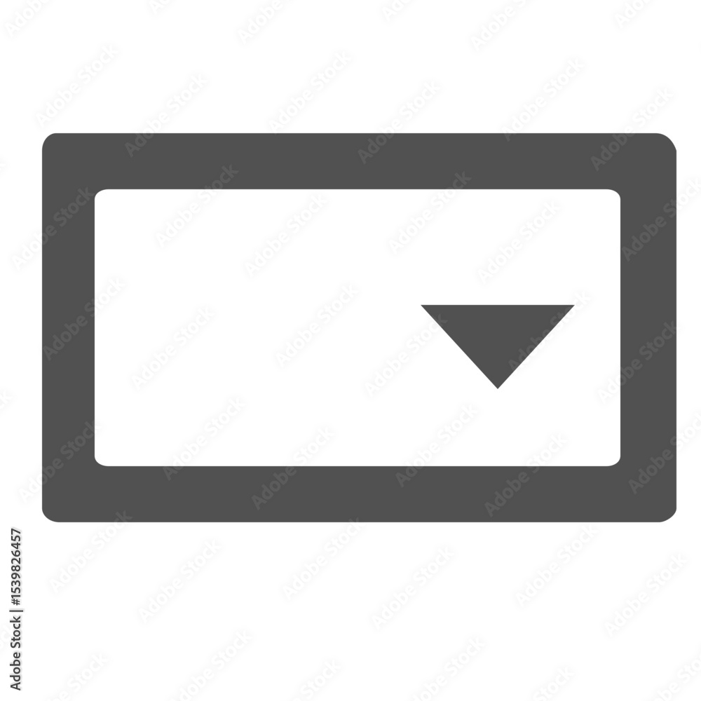 Poster gray outlined rectangle shape containing a downward pointing triangle in the right half section area