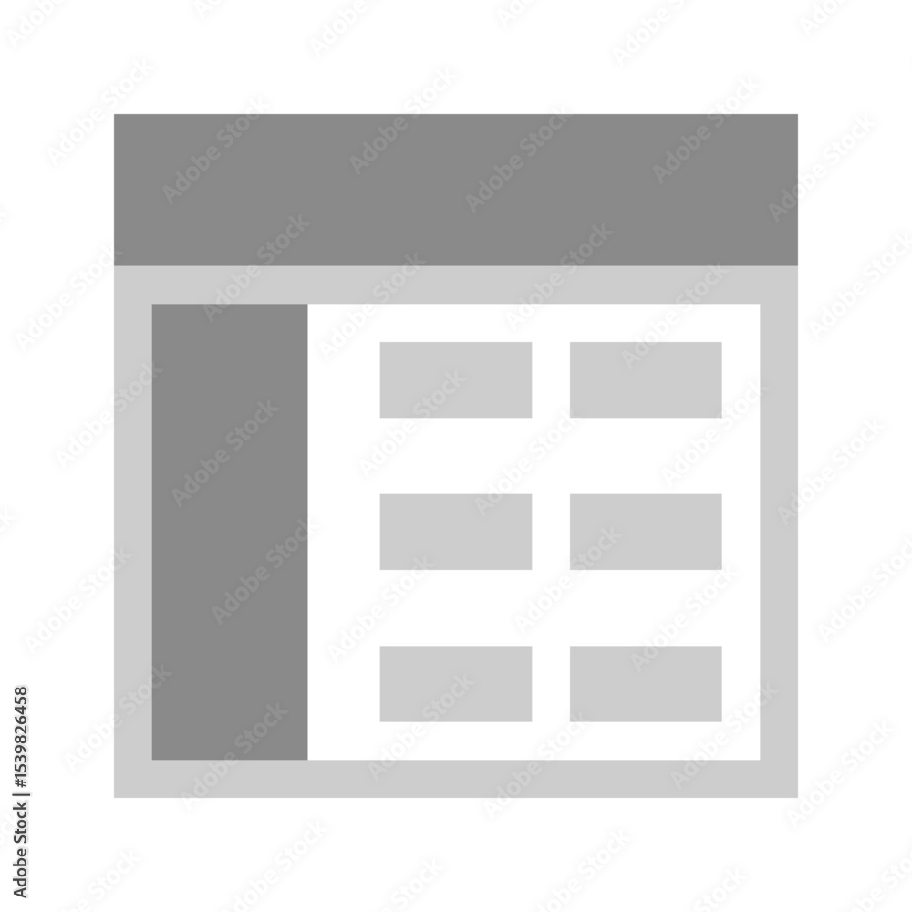 Poster gray calendar icon with a top bar and rectangular grid for dates and a left side column area
