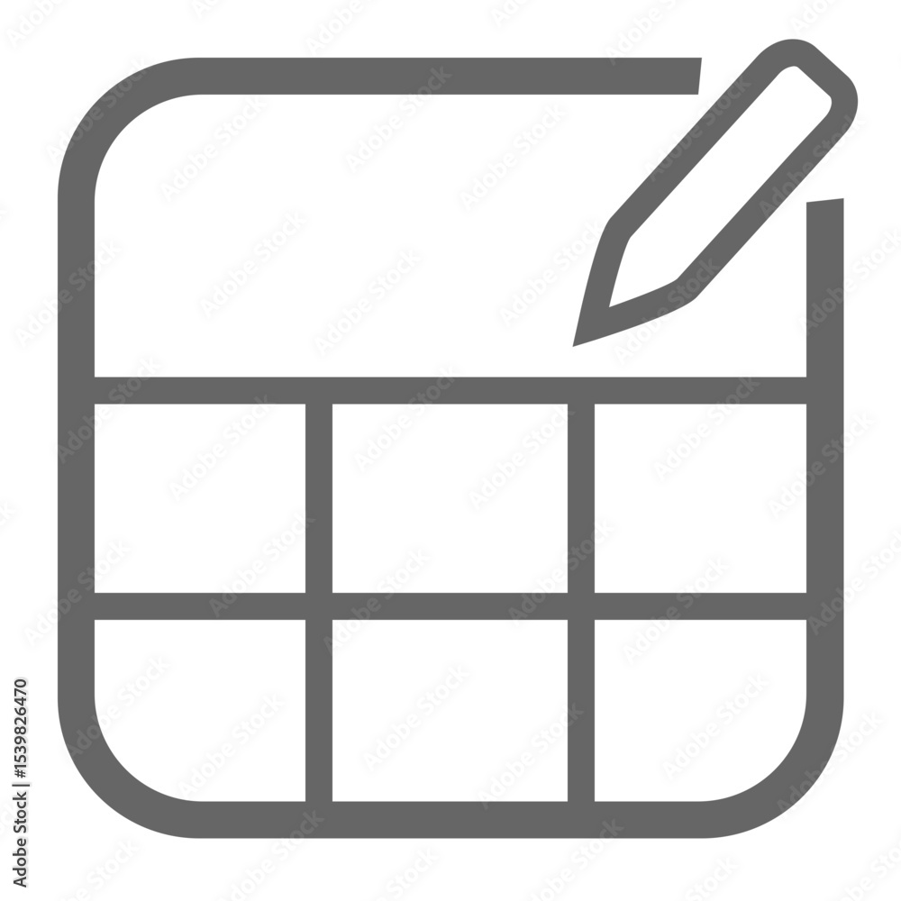 Poster gray calendar icon with grid and pencil overlay for scheduling and appointment management tasks disp