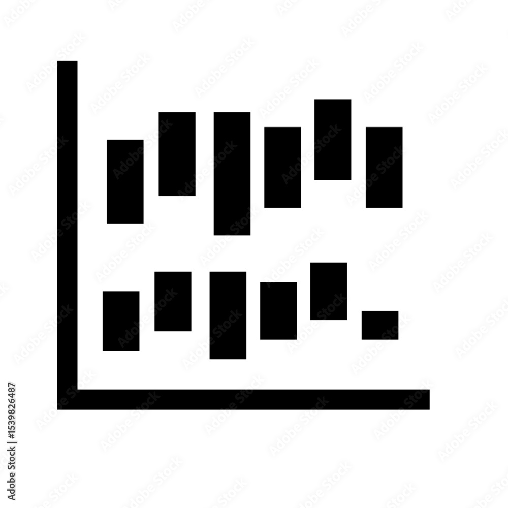 Poster black and white bar graph showing two sets of data with varying heights on a coordinate plane axis