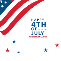 Happy 4th of July Independence Day Banner with Flag, USA Patriotic Stars and Stripes Graphic for July Fourth, American Independence Day Celebration Poster Design.