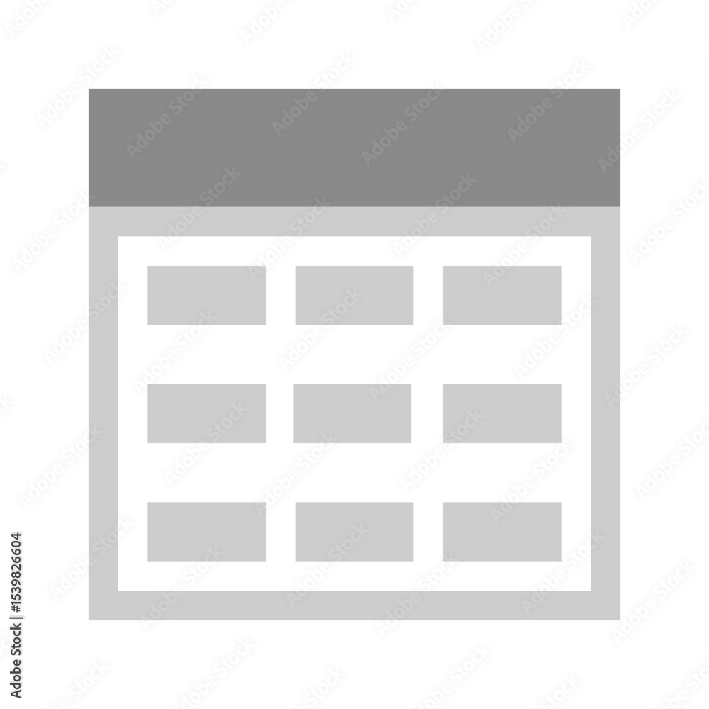 Poster illustration of a grey calendar with a top flap and nine rectangular day placeholders in rows and co