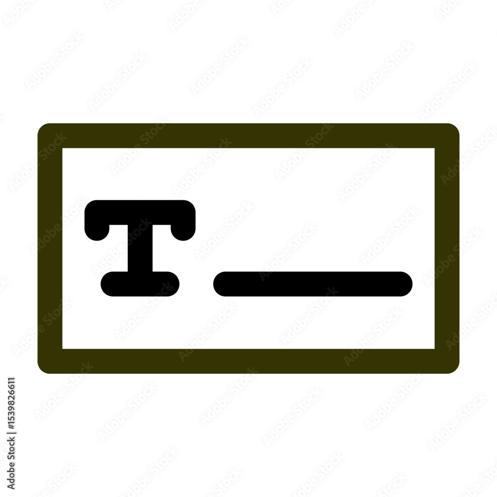 Poster illustration of a text box with a capital t and a dash inside a rounded olive rectangle border