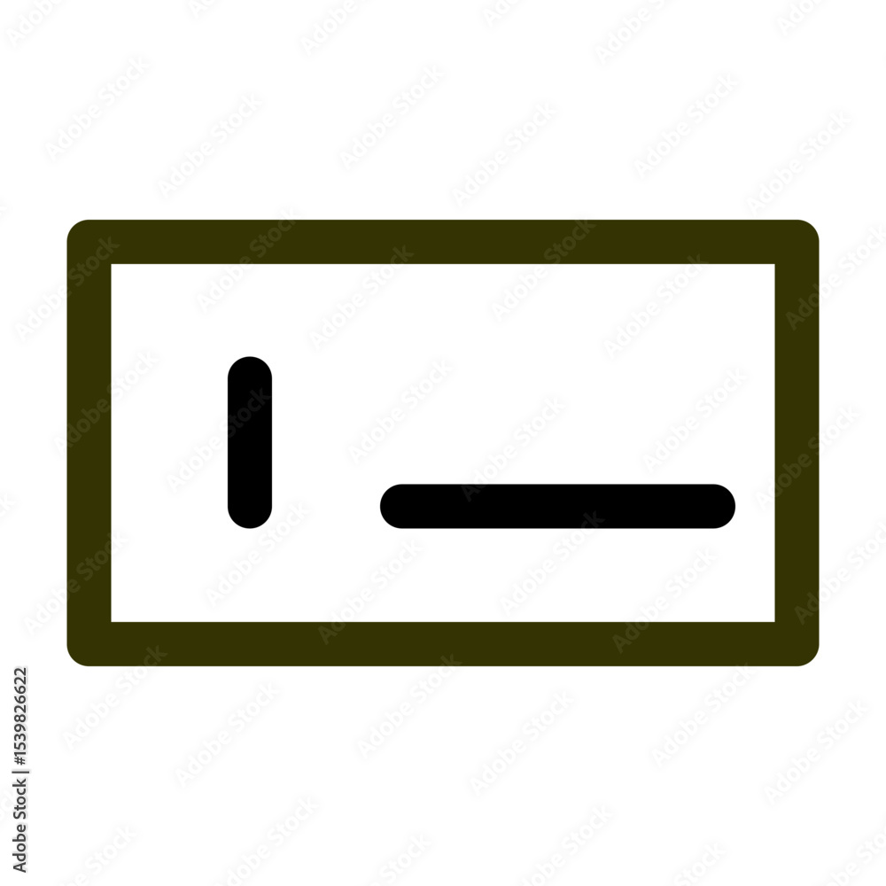 Poster illustration of a rectangle with rounded corners containing a short and long horizontal line inside 