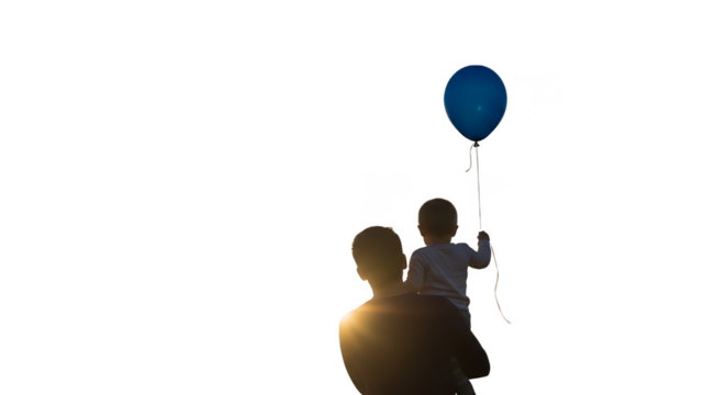 Father child balloon dark silhouette sunset
